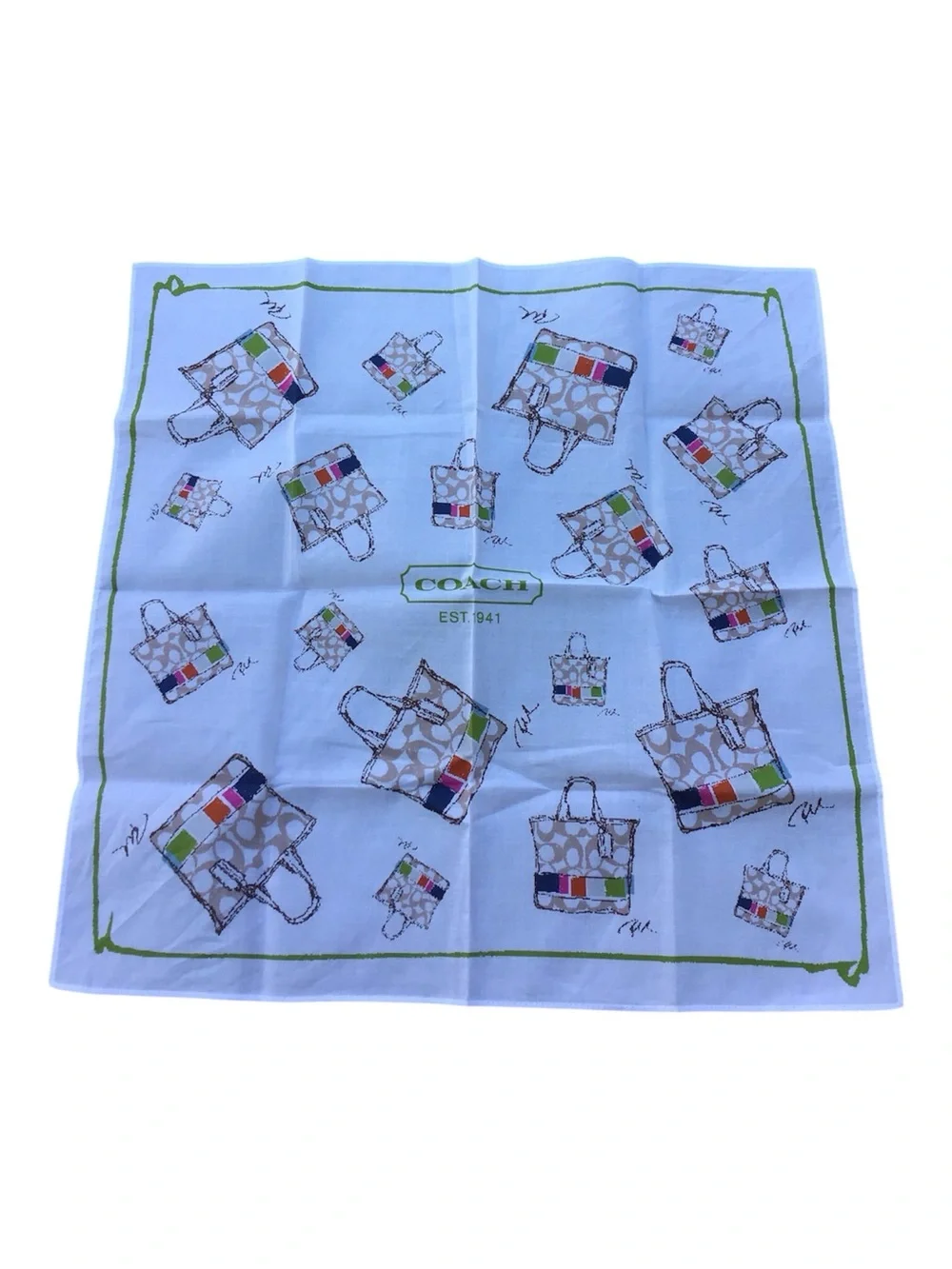 Coach White Square Scarf Ponytail Wrap Handkerchief Scarf New